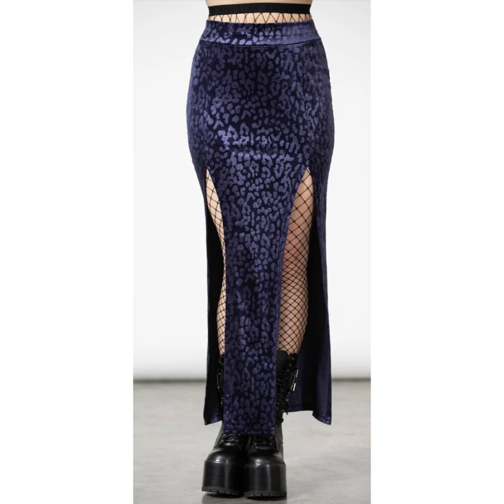 KILLSTAR Nine Lives Skirt in Purple Plum Gothic Maxi Burnout Velvet Size XS NWT - Picture 2 of 16